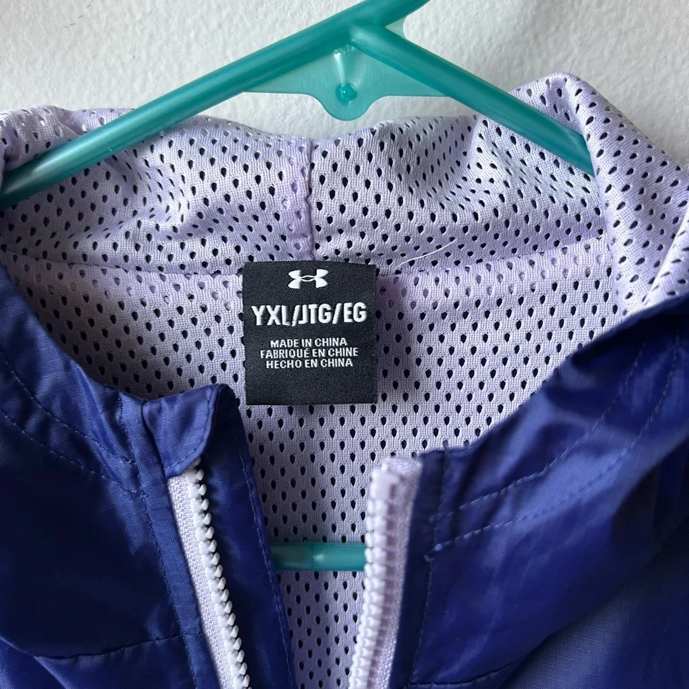 UNDER ARMOUR Kids Hooded Rain Jacket Blue Full Zip Windbreaker — Size M